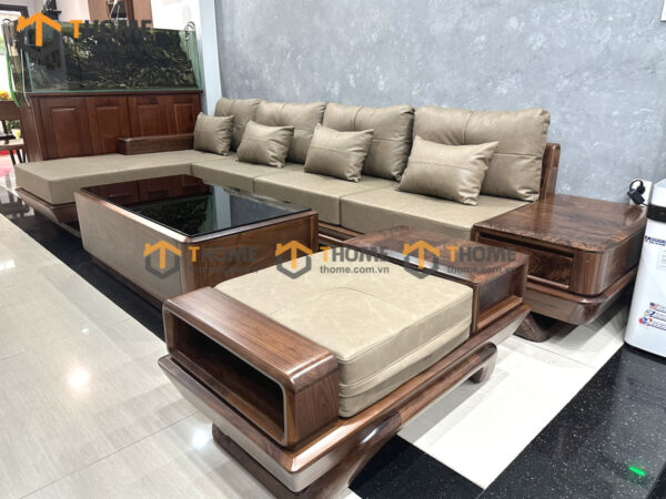 Sofa Góc Hamilton Gỗ Óc Chó Tự Nhiên Chân Chéo SFĐ-27OC