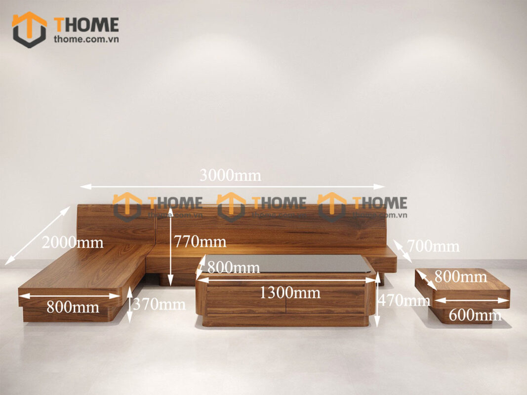 Sofa Cali Gỗ Sồi Tự Nhiên Chân Vuông Mặt Gỗ Màu Óc Chó SFĐ-28SN