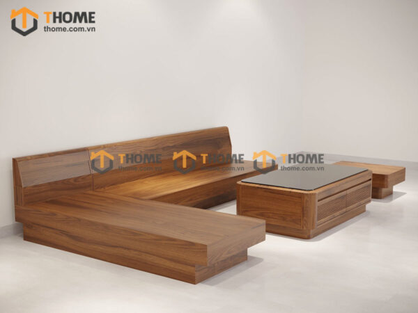 Sofa Cali Gỗ Sồi Tự Nhiên Chân Vuông Mặt Gỗ Màu Óc Chó SFĐ-28SN