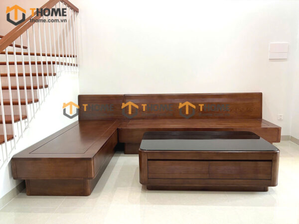 Sofa Cali Gỗ Sồi Tự Nhiên Chân Vuông Mặt Gỗ Màu Óc Chó SFĐ-28SN