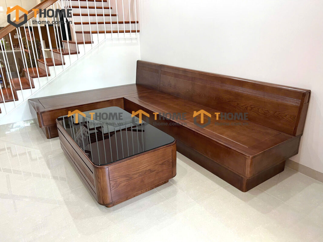 Sofa Cali Gỗ Sồi Tự Nhiên Chân Vuông Mặt Gỗ Màu Óc Chó SFĐ-28SN