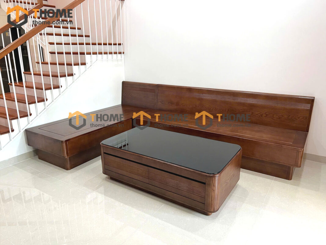 Sofa Cali Gỗ Sồi Tự Nhiên Chân Vuông Mặt Gỗ Màu Óc Chó SFĐ-28SN