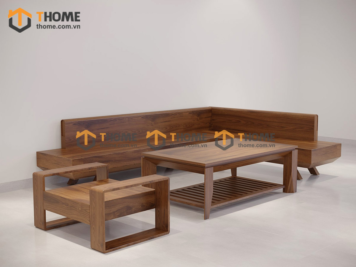 Sofa DW Gỗ Sồi Tự Nhiên Chân Vuông Không Nệm Màu Óc Chó SFĐ-26SN