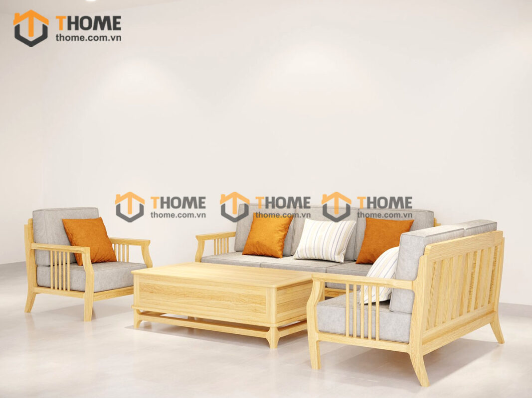 Sofa Queen Gỗ Sồi Tự Nhiên 4 Món Màu Tự Nhiên 2.15m SFT-26SN
