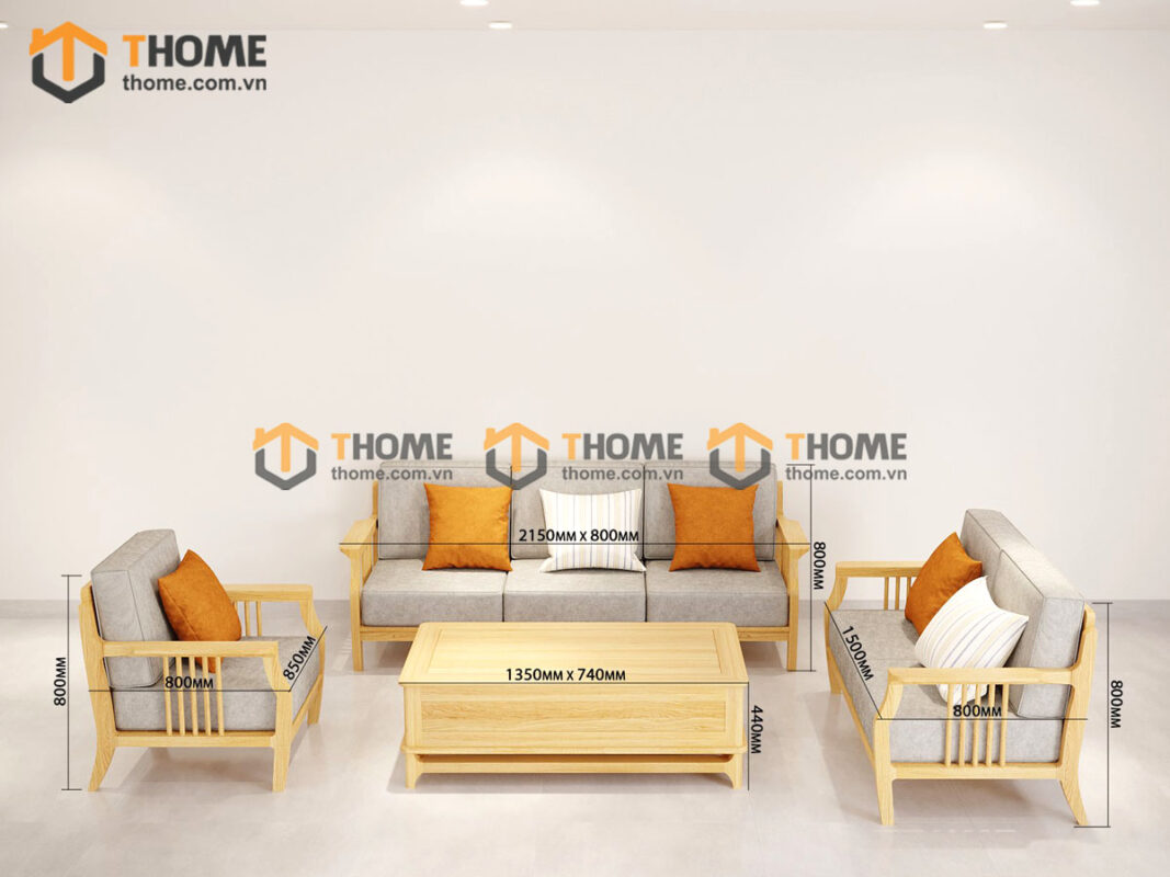 Sofa Queen Gỗ Sồi Tự Nhiên 4 Món Màu Tự Nhiên 2.15m SFT-26SN