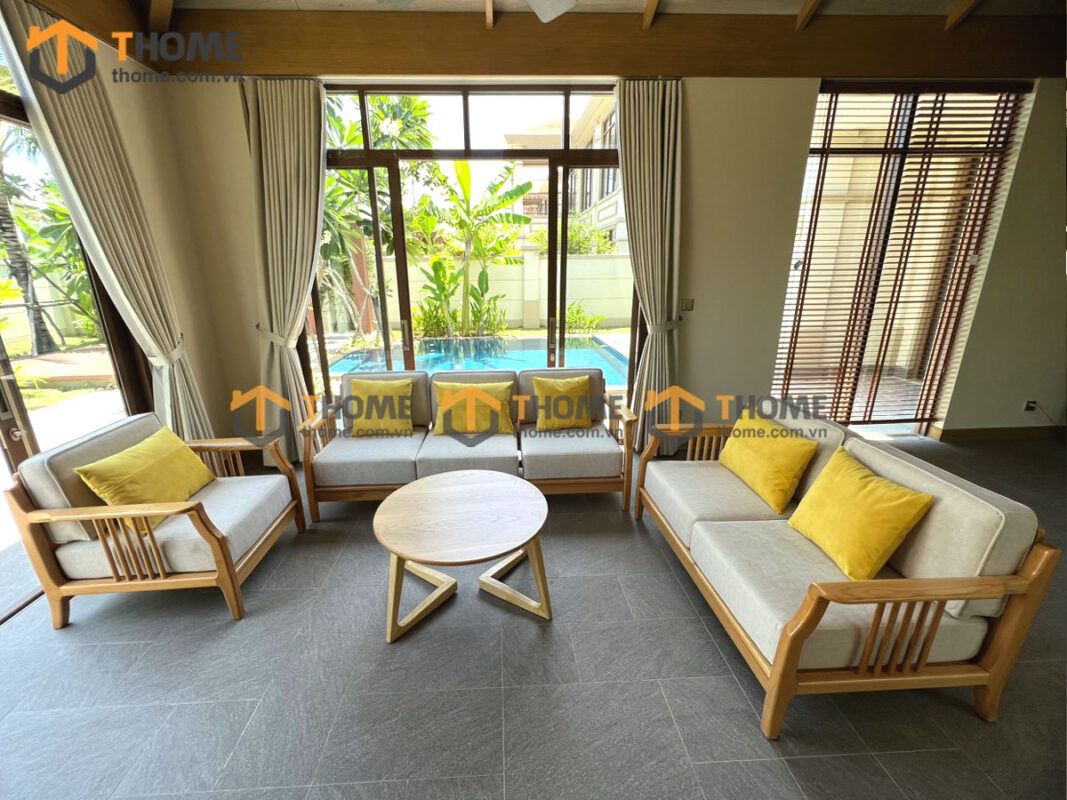 Sofa Queen Gỗ Sồi Tự Nhiên 4 Món Màu Tự Nhiên 2.15m SFT-26SN