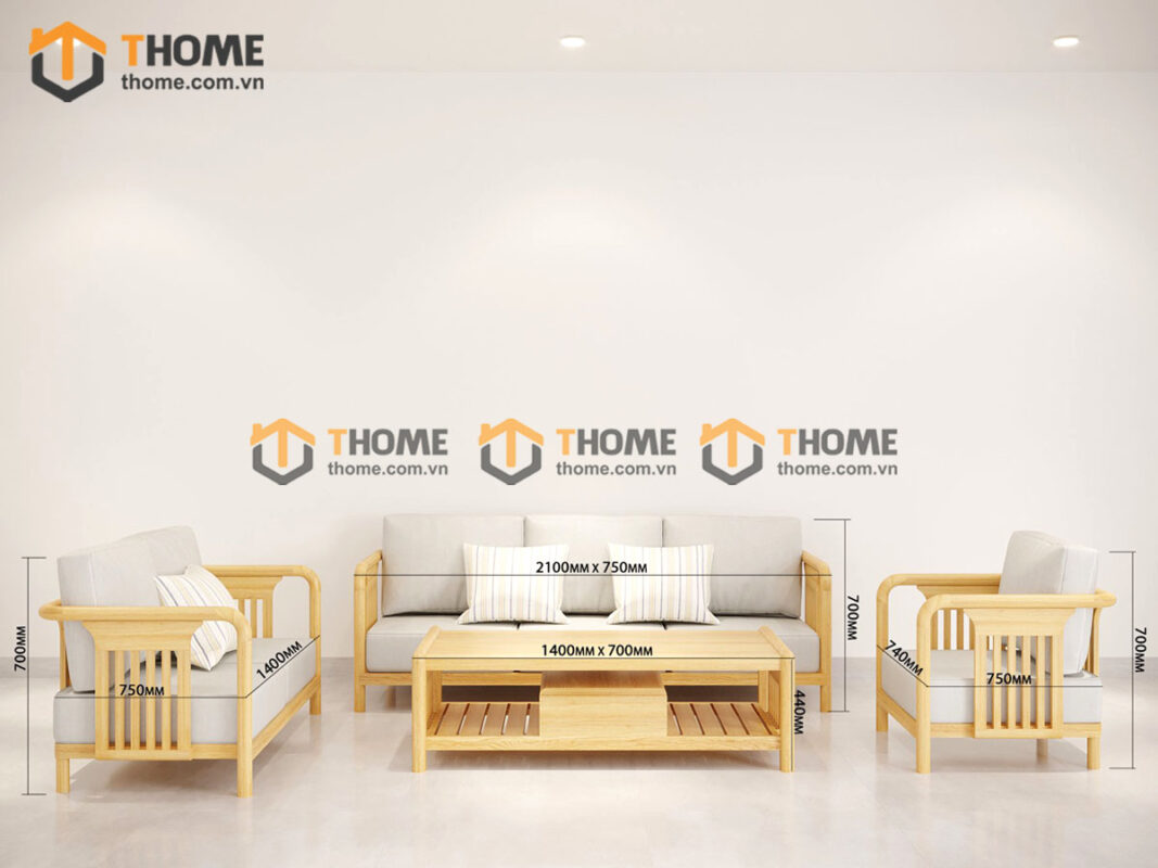 Sofa Vanix Gỗ Sồi Tự Nhiên 4 Món Màu Tự Nhiên 2.05m SFT-28SN