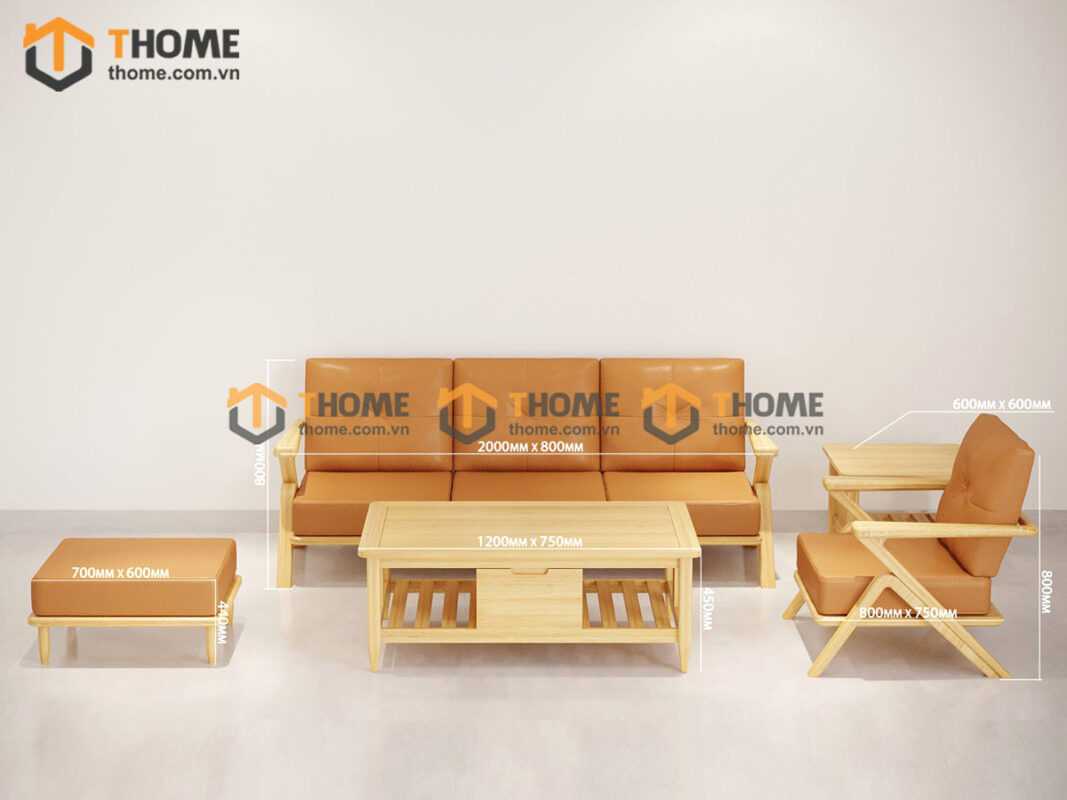 Sofa Vex Gỗ Sồi Tự Nhiên 5 Món Màu Tự Nhiên 2.0m SFT-30SN