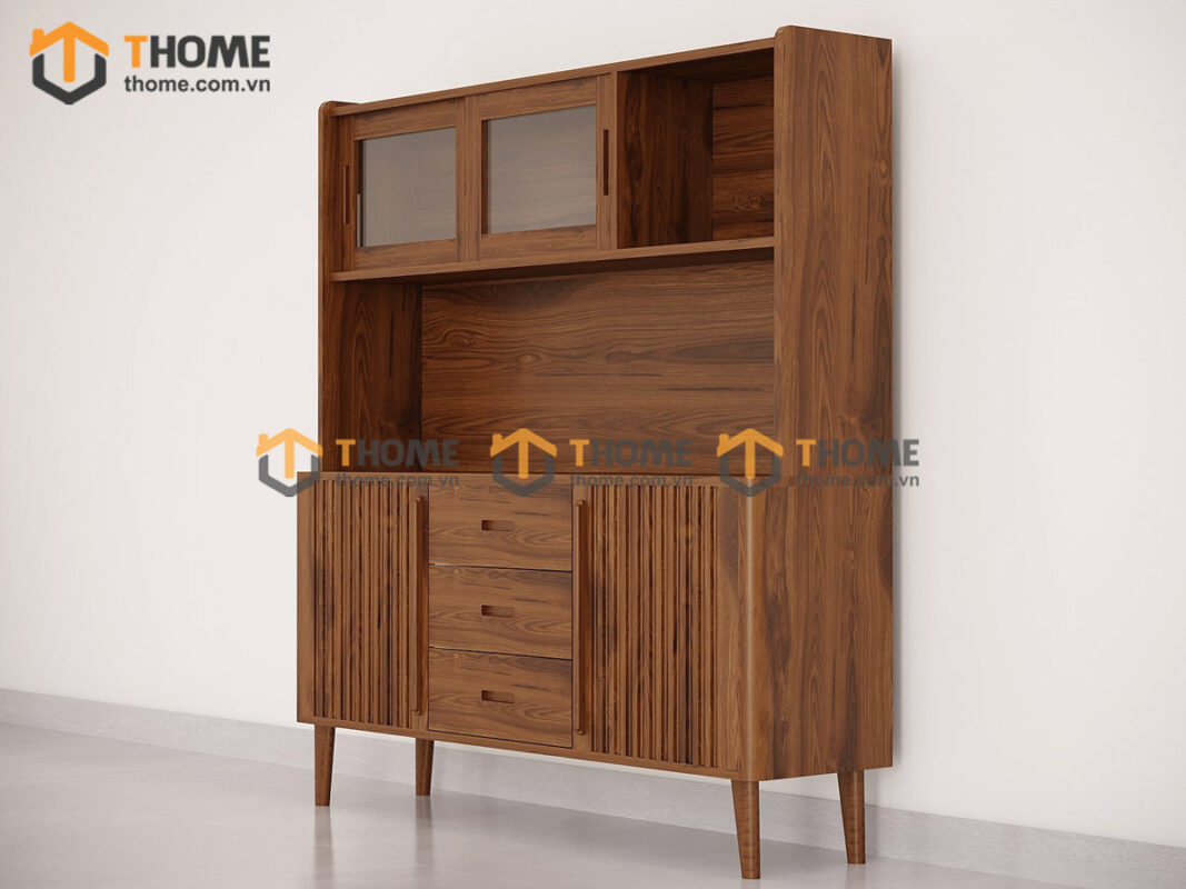 Tủ Chén Gỗ Sồi Tự Nhiên 2 Tầng 4 Cánh Lùa 2 Hộc Kéo TC2T-16SN