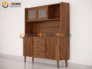 Tủ Chén Gỗ Sồi Tự Nhiên 2 Tầng 2 Cánh Lan Sọc TC2T-16SN