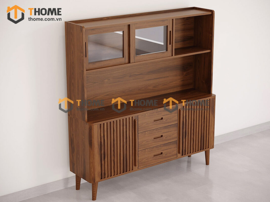 Tủ Chén Gỗ Sồi Tự Nhiên 2 Tầng 4 Cánh Lùa 2 Hộc Kéo TC2T-16SN
