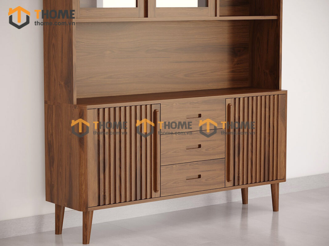 Tủ Chén Gỗ Sồi Tự Nhiên 2 Tầng 4 Cánh Lùa 2 Hộc Kéo TC2T-16SN