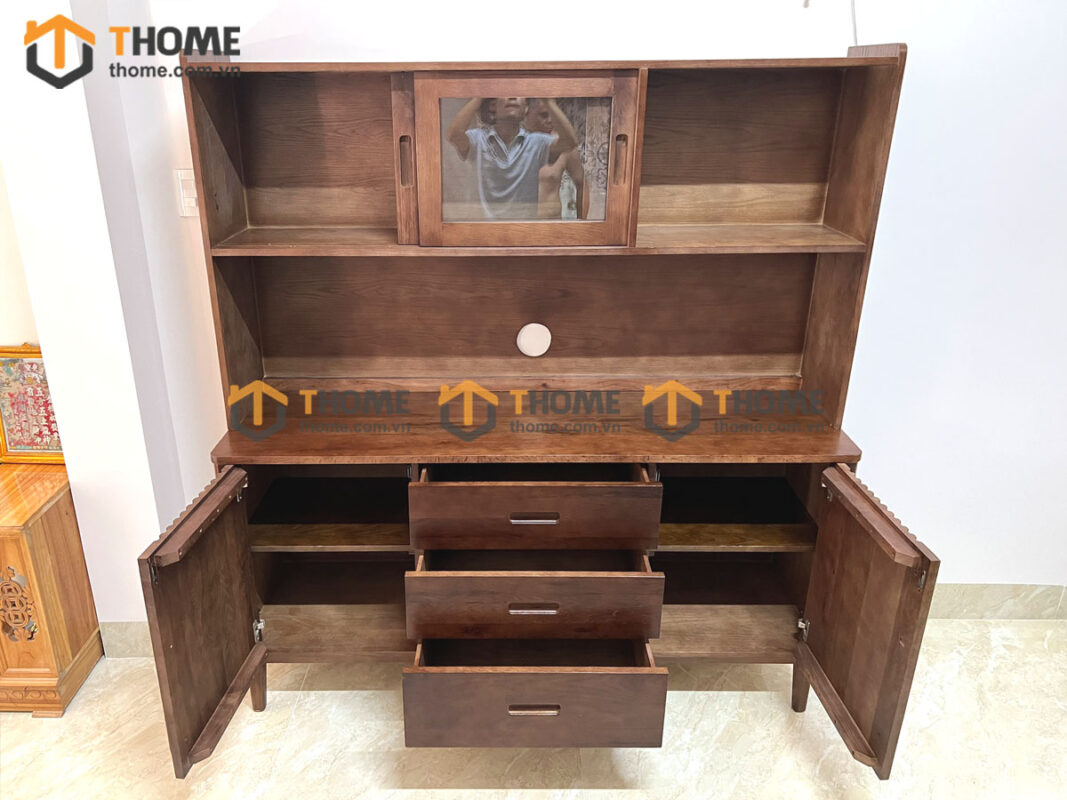 Tủ Chén Gỗ Sồi Tự Nhiên 2 Tầng 2 Cánh Lan Sọc TC2T-16SN