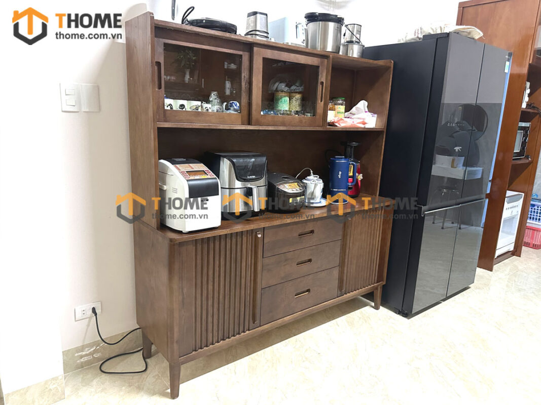 Tủ Chén Gỗ Sồi Tự Nhiên 2 Tầng 2 Cánh Lan Sọc TC2T-16SN