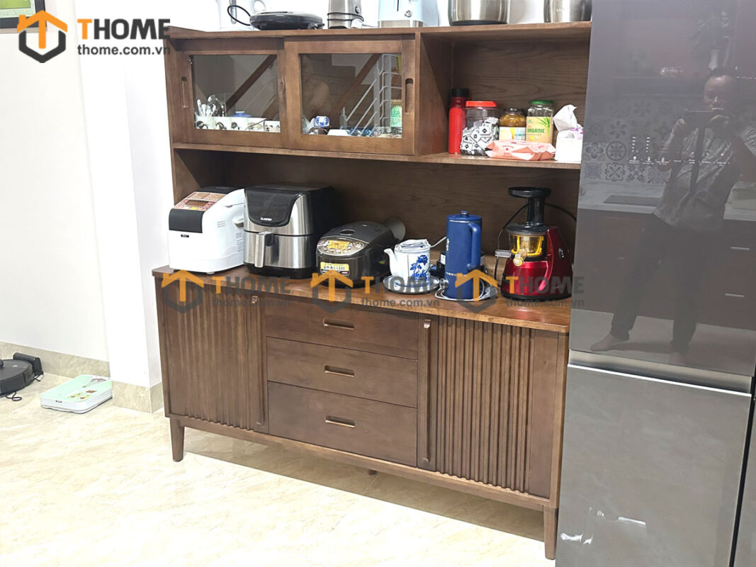 Tủ Chén Gỗ Sồi Tự Nhiên 2 Tầng 2 Cánh Lan Sọc TC2T-16SN
