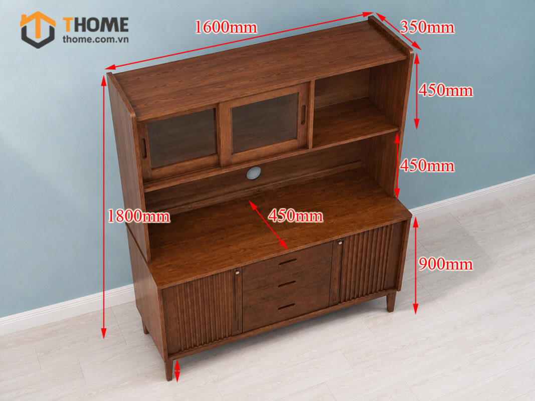 Tủ Chén Gỗ Sồi Tự Nhiên 2 Tầng 2 Cánh Lan Sọc TC2T-16SN