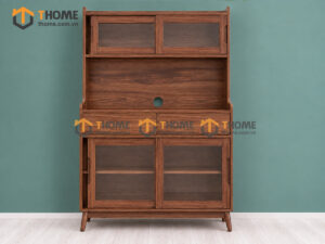 Tủ Chén Gỗ Sồi Tự Nhiên 2 Tầng 4 Cánh Lùa 2 Hộc Kéo TC2T-15SN