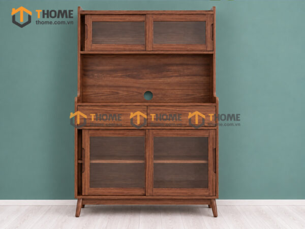 Tủ Chén Gỗ Sồi Tự Nhiên 2 Tầng 4 Cánh Lùa 2 Hộc Kéo TC2T-15SN