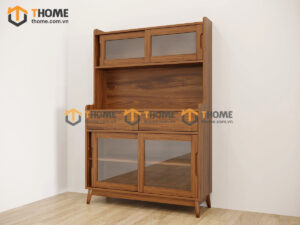Tủ Chén Gỗ Sồi Tự Nhiên 2 Tầng 4 Cánh Lùa 2 Hộc Kéo TC2T-15SN