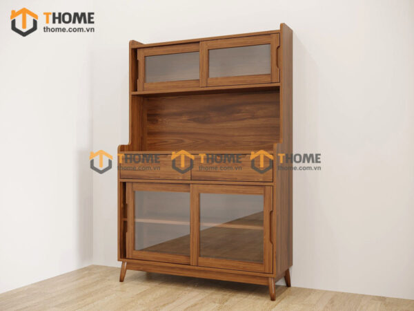 Tủ Chén Gỗ Sồi Tự Nhiên 2 Tầng 4 Cánh Lùa 2 Hộc Kéo TC2T-15SN