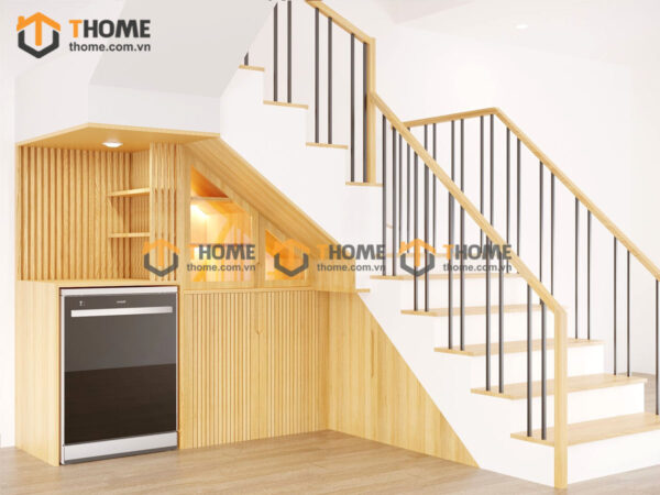 Tủ Dưới Chân Cầu Thang Gỗ Sồi Tự Nhiên Nhà Chị Linh TCT-07SN