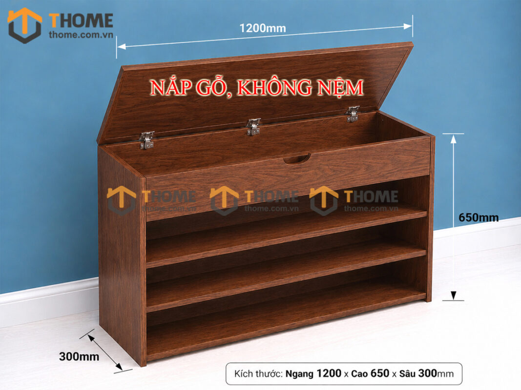 Tủ Giày Kèm Ghế Ngồi Gỗ Sồi Tự Nhiên 2 Hộc TG-14SN