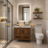 Tủ Lavabo Gỗ Sồi Tự Nhiên Treo Tường 4 Cánh Mở TL-03SN
