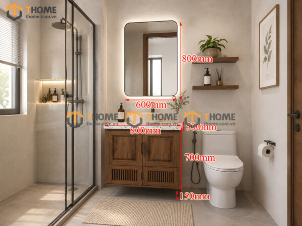 Tủ Lavabo Gỗ Sồi Tự Nhiên Treo Tường 4 Cánh Mở TL-03SN