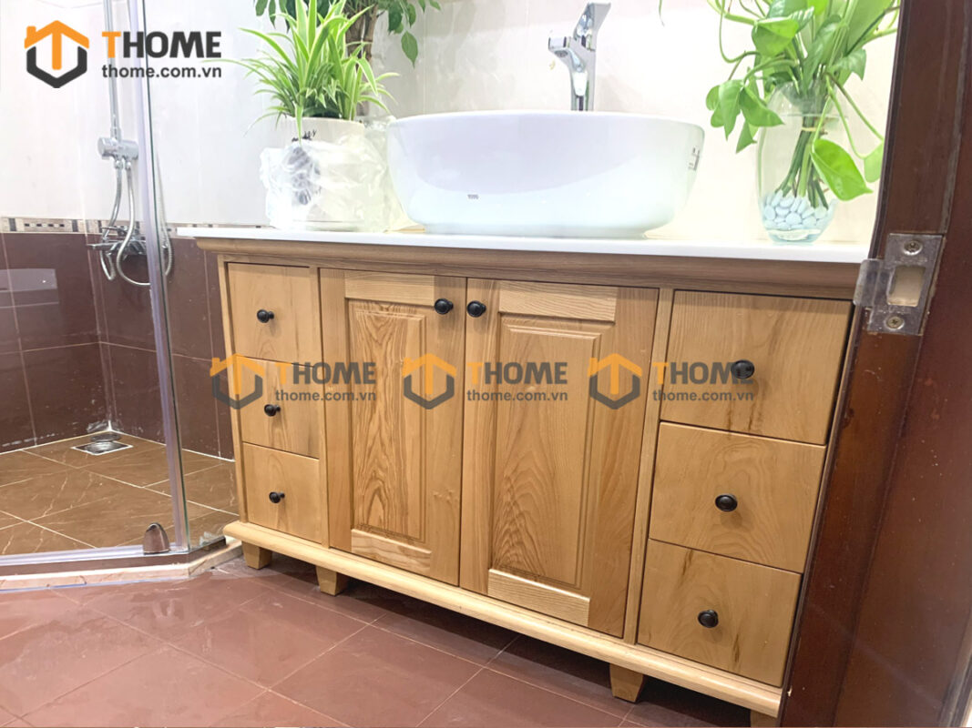 Tủ Lavabo Gỗ Sồi Tự Nhiên Có Chân 2 Cánh Mở TL-02SN
