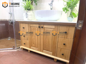 Tủ Lavabo Gỗ Sồi Tự Nhiên Có Chân 2 Cánh Mở TL-02SN