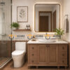 Tủ Lavabo Gỗ Sồi Tự Nhiên Có Chân 2 Cánh Mở TL-02SN