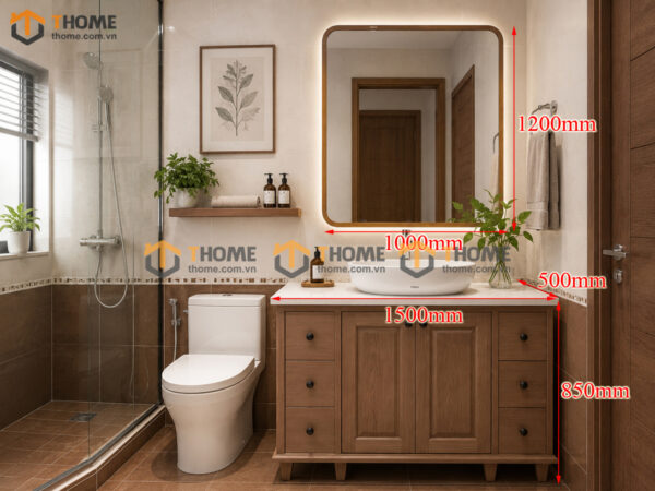 Tủ Lavabo Gỗ Sồi Tự Nhiên Có Chân 2 Cánh Mở TL-02SN