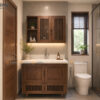 Tủ Lavabo Gỗ Sồi Tự Nhiên Có Chân 4 Cánh Mở TL-01SN