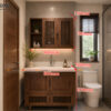 Tủ Lavabo Gỗ Sồi Tự Nhiên Có Chân 4 Cánh Mở TL-01SN