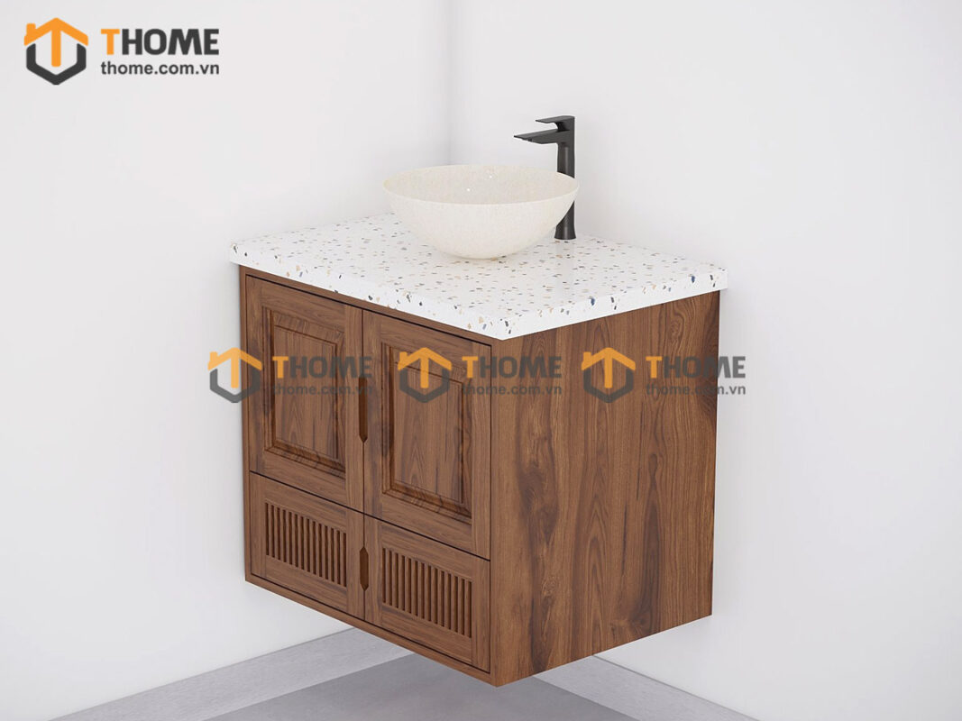 Tủ Lavabo Gỗ Sồi Tự Nhiên Treo Tường 4 Cánh Mở TL-03SN