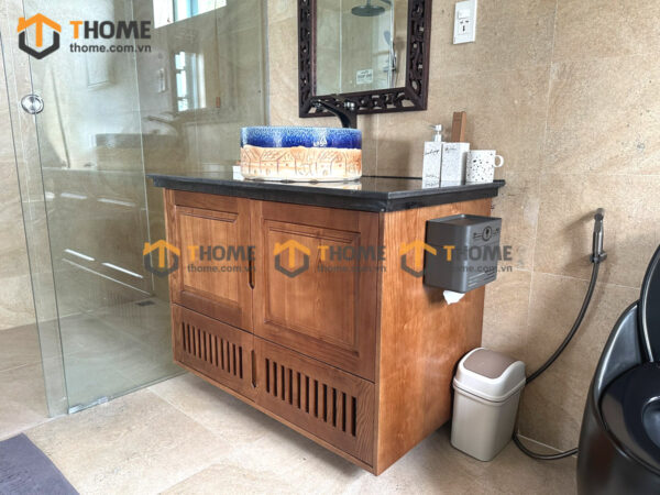 Tủ Lavabo Gỗ Sồi Tự Nhiên Treo Tường 4 Cánh Mở TL-03SN