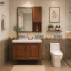 Tủ Lavabo Gỗ Sồi Tự Nhiên Treo Tường 4 Cánh Mở TL-04SN