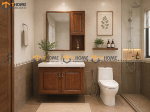 Tủ Lavabo Gỗ Sồi Tự Nhiên Treo Tường 4 Cánh Mở TL-04SN