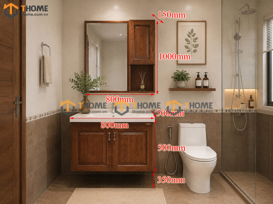 Tủ Lavabo Gỗ Sồi Tự Nhiên Treo Tường 4 Cánh Mở TL-04SN