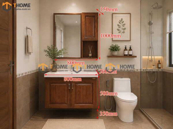 Tủ Lavabo Gỗ Sồi Tự Nhiên Treo Tường 4 Cánh Mở TL-04SN