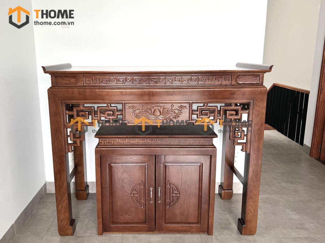 Tủ Thờ Gỗ Sồi Tự Nhiên Hoa Sen Nhiều Kích Thước Phong Thủy TT-08SN