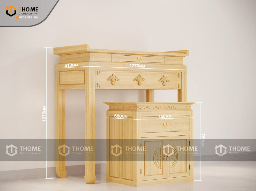 Tủ Thờ Gỗ Sồi Tự Nhiên Số 01 Nhiều Kích Thước Phong Thủy TT-04SN