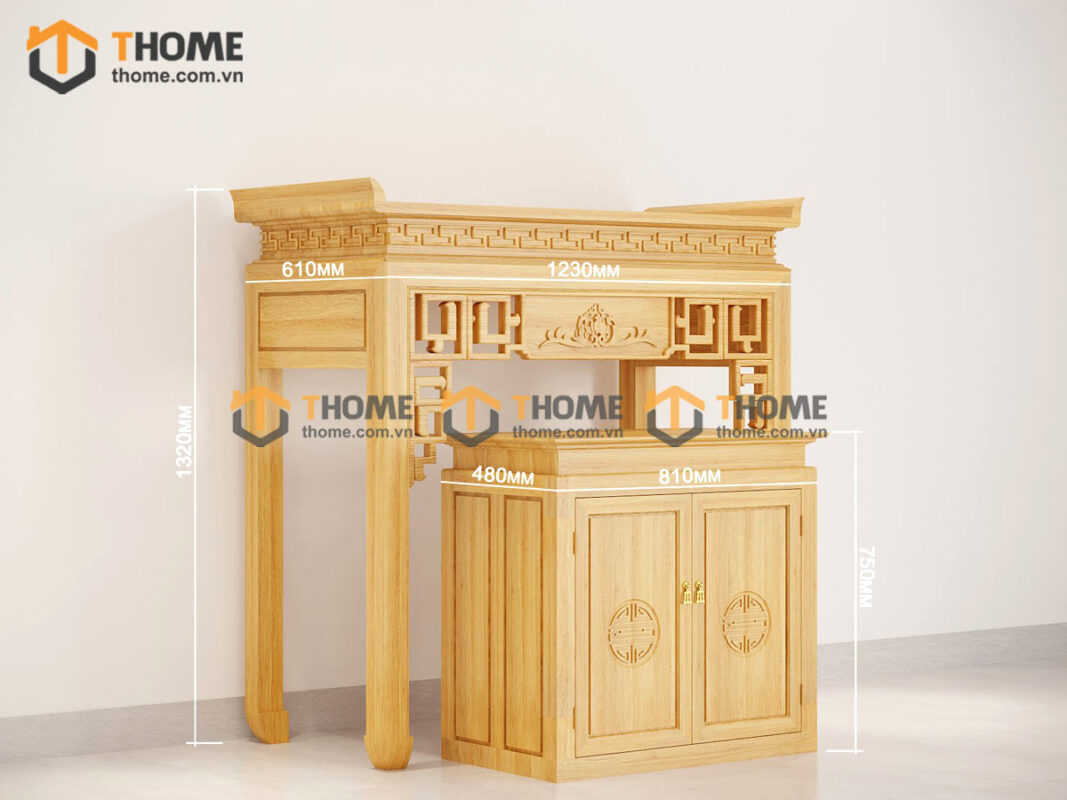 Tủ Thờ Gỗ Sồi Tự Nhiên Số 03 Nhiều Kích Thước Phong Thủy TT-06SN