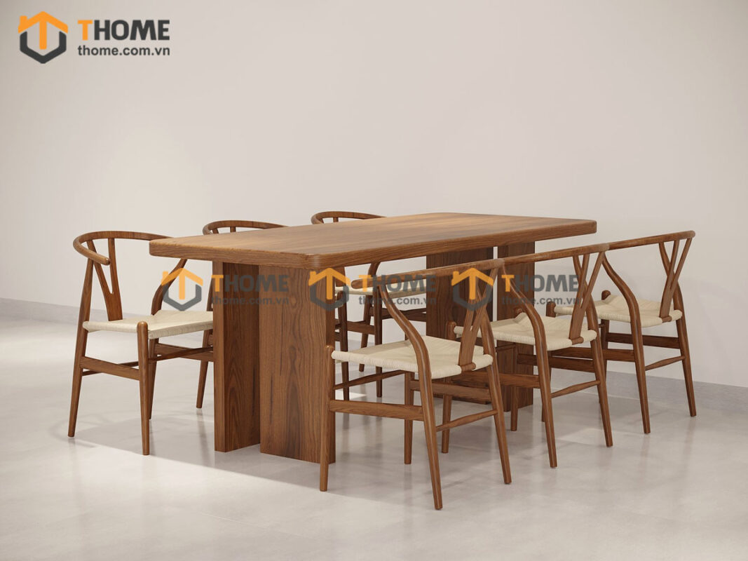 Bàn ăn gỗ sồi tự nhiên Cana màu óc chó BAMG-32SN