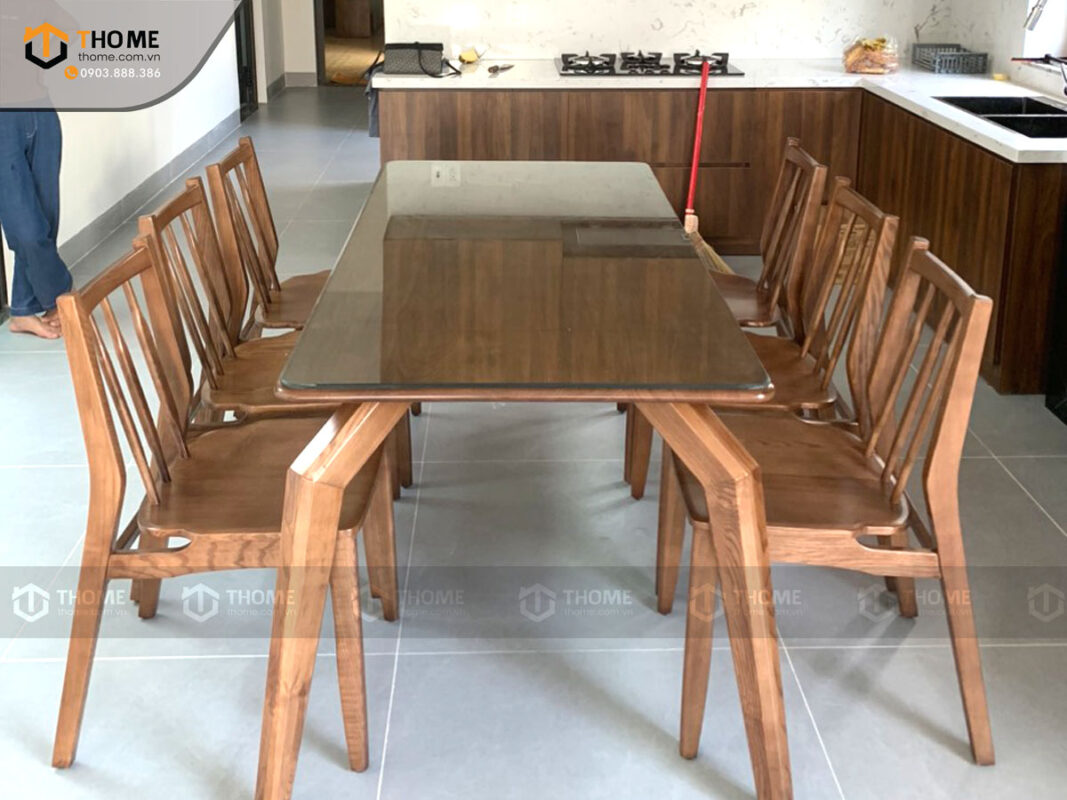 Bàn ăn gỗ sồi tự nhiên chân nhện BAMG-29SN