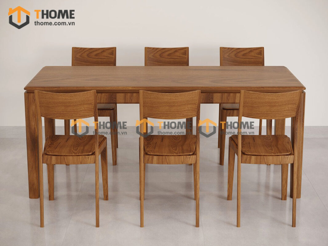 Bàn ăn gỗ sồi tự nhiên Lux màu óc chó BAMG-26SN