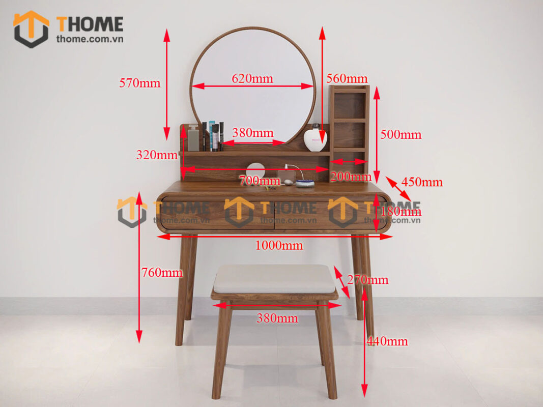 Bàn Trang Điểm Gỗ Sồi Tự Nhiên Nova Kệ Hộp Đứng BTD-15SN