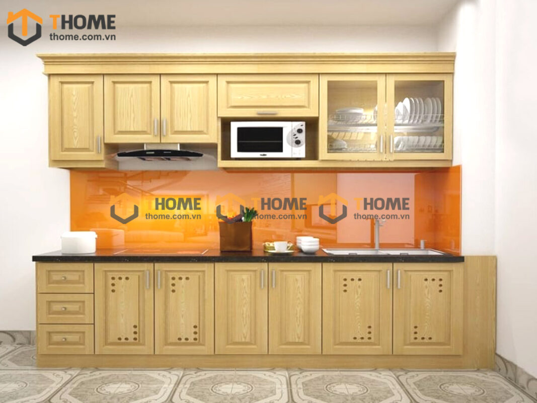 Mẫu Cánh Tủ Bếp Đục Lỗ Tròn Gỗ Sồi Tự Nhiên CANHTU-10BEP