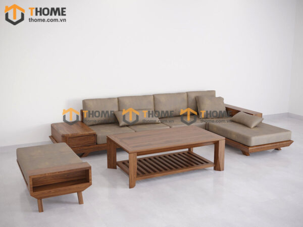 Sofa Camila Gỗ Sồi Tự Nhiên Chân Xéo Màu Óc Chó SFĐ-29SN