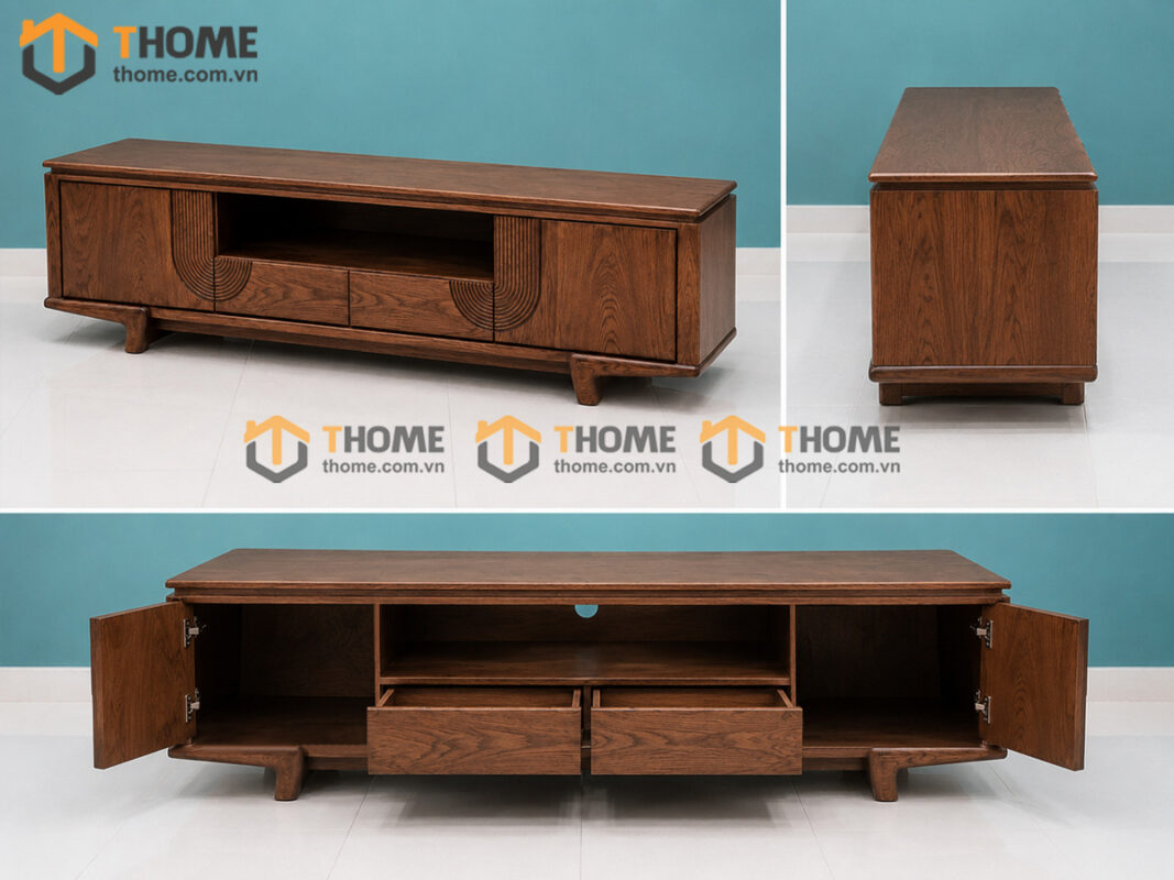 Tủ Tivi Gỗ Sồi Tự Nhiên 2 Cánh Chạy Hoa Văn Tròn TTV-29SN